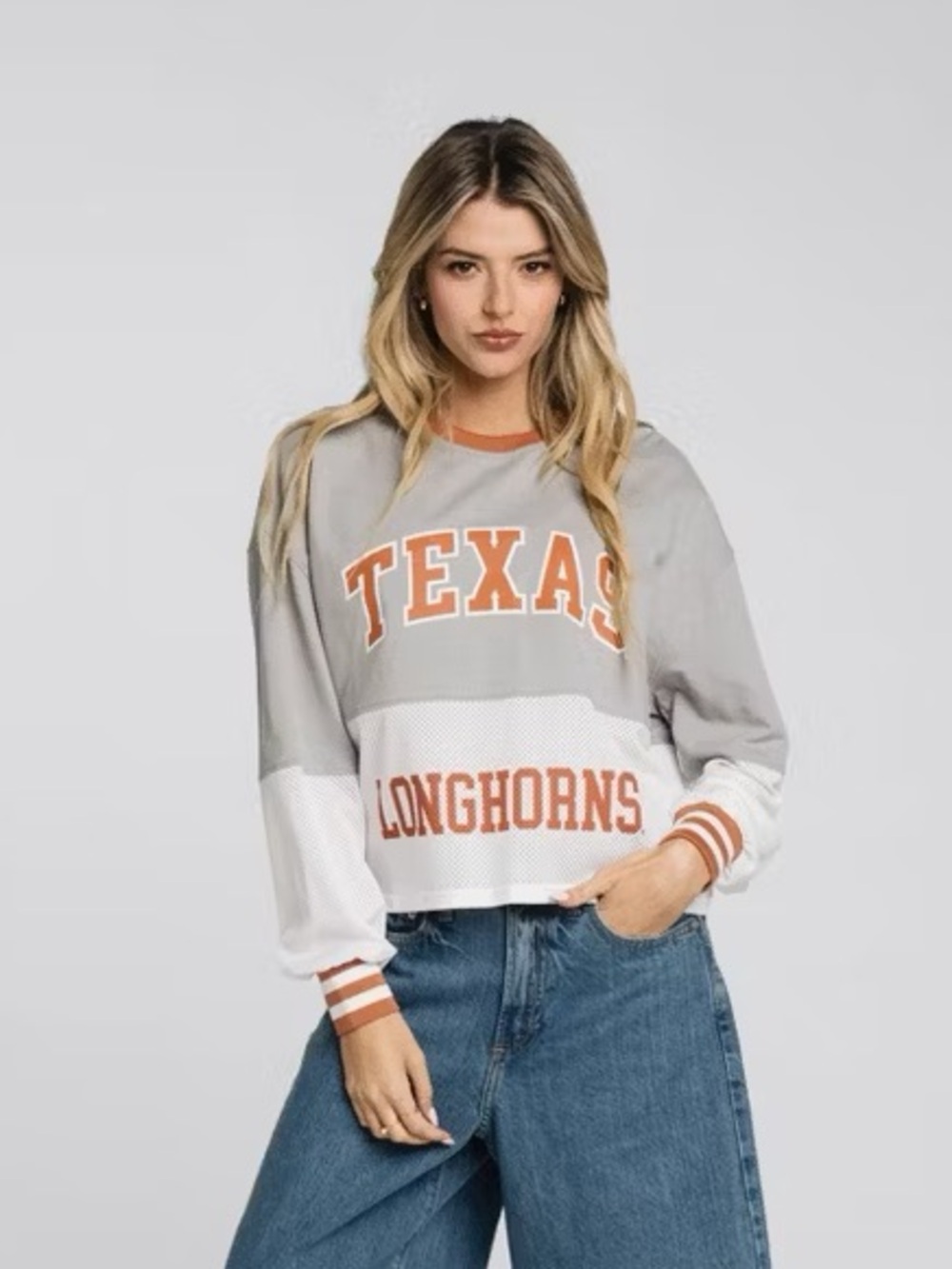 The Wild Collective Texas Longhorns Crew Fleece Grey Women's - L
